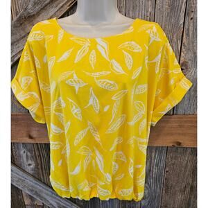 Melloday size XL bright yellow white floral summer top gathered bottom EUC